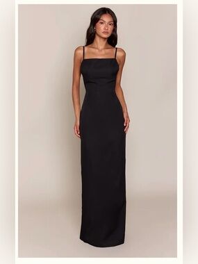 PrettyLittleThing NWT Black WOVEN STRAIGHT NECK OPEN BACK MAXI DRESS Sz 2